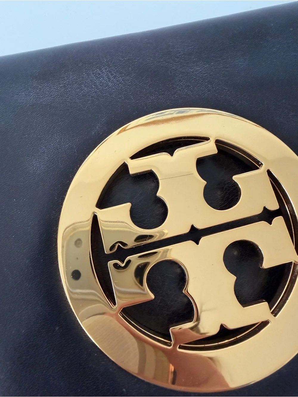 Tory Burch Reva Leather Clutch in Black with Gold Chain
